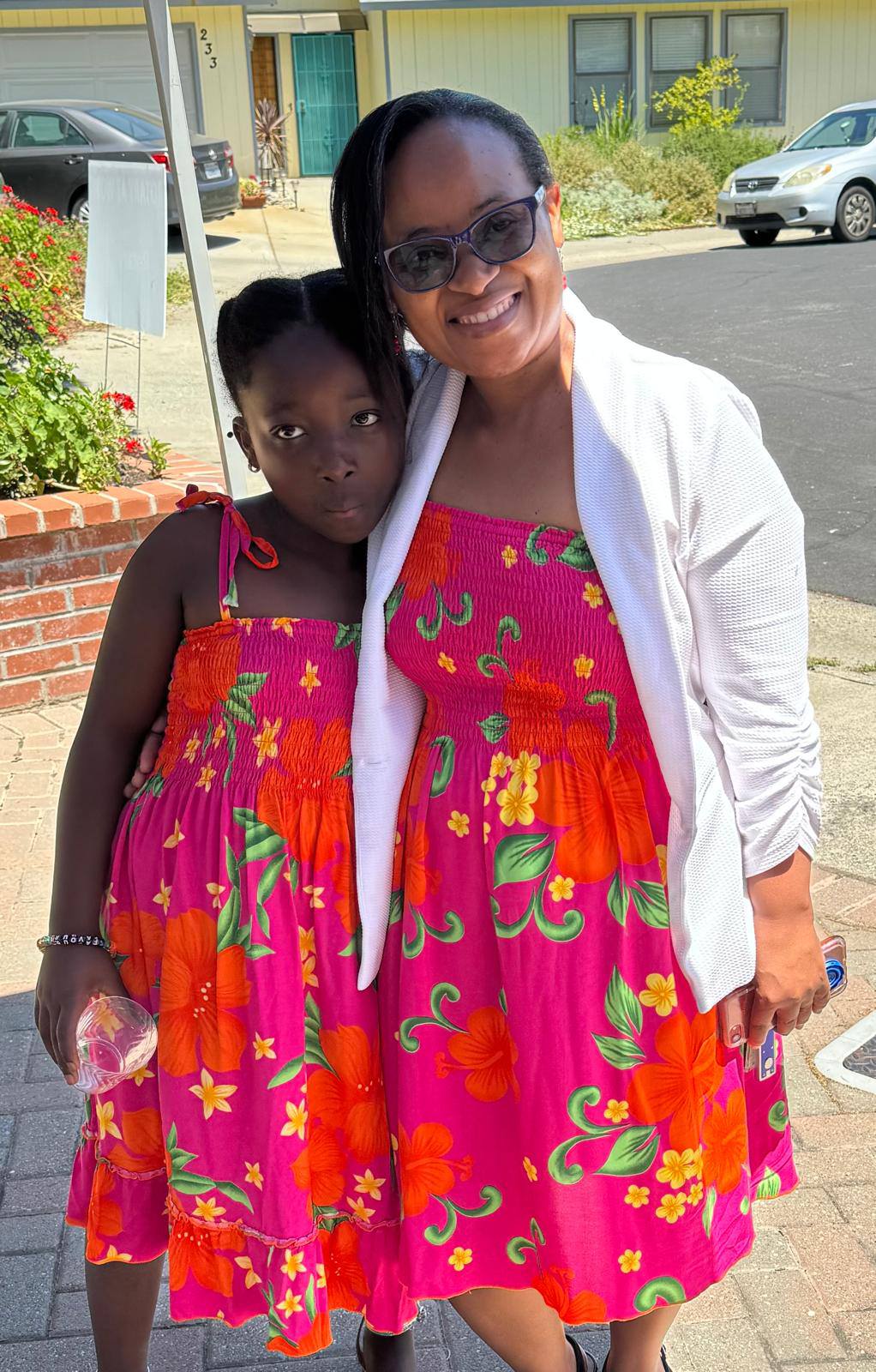 Matching dresses at the gate