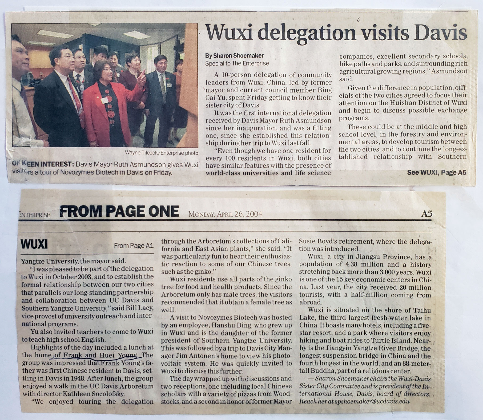 Davis Enterprise article: Wuxi delegation visits Davis (2004)