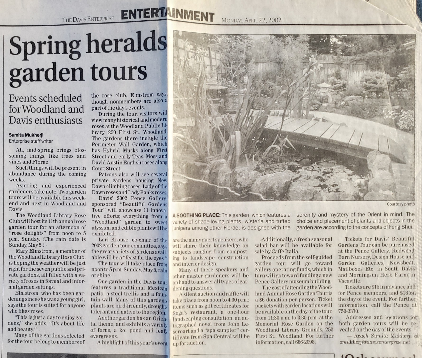 Davis Enterprise: Spring heralds garden tours (April 22, 2002)